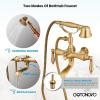 imagegotonovo 3 38 Vintage Bathtub Filler Wall Mount Clawfoot Tub Faucet Shower Kit with Handheld Shower 2Functions Double Level Handle Vintage Telephone Handheld Shower Antique BrassAntique Brass