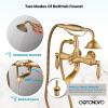 imagegotonovo 3 38 Vintage Bathtub Filler Wall Mount Clawfoot Tub Faucet Shower Kit with Handheld Shower 2Functions Double Level Handle Vintage Telephone Handheld Shower Antique BrassAntique Brass