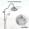 imagegotonovo Bathroom Exposed Shower Faucet Outside Shower Kit 8 Inch Rainfall Shower Head Set with Tub Spout and Handheld Spray Double Cross Handles Wall Mount Antique BrassBrushed Nickel