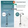 imagegotonovo Bathroom Exposed Shower Faucet Outside Shower Kit 8 Inch Rainfall Shower Head Set with Tub Spout and Handheld Spray Double Cross Handles Wall Mount Antique BrassMatte Black
