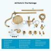 imagegotonovo Bathroom Exposed Shower Faucet Outside Shower Kit 8 Inch Rainfall Shower Head Set with Tub Spout and Handheld Spray Double Cross Handles Wall Mount Antique BrassAntique Brass