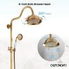 imagegotonovo Bathroom Exposed Shower Faucet Outside Shower Kit 8 Inch Rainfall Shower Head Set with Tub Spout and Handheld Spray Double Cross Handles Wall Mount Antique BrassAntique Brass