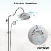 imagegotonovo Bathroom Exposed Shower Faucet Outside Shower Kit 8 Inch Rainfall Shower Head Set with Tub Spout and Handheld Spray Double Cross Handles Wall Mount Antique BrassPolished Chrome