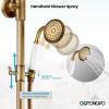 imagegotonovo Bathroom Exposed Shower Faucet Outside Shower Kit 8 Inch Rainfall Shower Head Set with Tub Spout and Handheld Spray Double Cross Handles Wall Mount Antique BrassAntique Brass