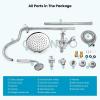imagegotonovo Exposed Bathroom Shower System Vintage Shower Fixture 8 Inch Rainfall Shower Head Handheld Spray Tub Filler Brass Pipe 3Function Wall Mount Double Cross Knobs Antique BrassPolished Chrome