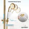 imagegotonovo Exposed Bathroom Shower System Vintage Shower Fixture 8 Inch Rainfall Shower Head Handheld Spray Tub Filler Brass Pipe 3Function Wall Mount Double Cross Knobs Antique BrassPolished Gold