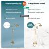 imagegotonovo Exposed Bathroom Shower System Vintage Shower Fixture 8 Inch Rainfall Shower Head Handheld Spray Tub Filler Brass Pipe 3Function Wall Mount Double Cross Knobs Antique BrassPolished Gold