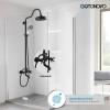 imagegotonovo Exposed Bathroom Shower System Vintage Shower Fixture 8 Inch Rainfall Shower Head Handheld Spray Tub Filler Brass Pipe 3Function Wall Mount Double Cross Knobs Antique BrassMatte Black