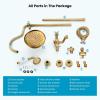 imagegotonovo Exposed Bathroom Shower System Vintage Shower Fixture 8 Inch Rainfall Shower Head Handheld Spray Tub Filler Brass Pipe 3Function Wall Mount Double Cross Knobs Antique BrassAntique Brass