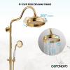 imagegotonovo Exposed Bathroom Shower System Vintage Shower Fixture 8 Inch Rainfall Shower Head Handheld Spray Tub Filler Brass Pipe 3Function Wall Mount Double Cross Knobs Antique BrassPolished Gold