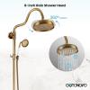 imagegotonovo Exposed Bathroom Shower System Vintage Shower Fixture 8 Inch Rainfall Shower Head Handheld Spray Tub Filler Brass Pipe 3Function Wall Mount Double Cross Knobs Antique BrassAntique Brass