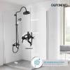 imagegotonovo Exposed Bathroom Shower System Vintage Shower Fixture 8 Inch Rainfall Shower Head Handheld Spray Tub Filler Brass Pipe 3Function Wall Mount Double Cross Knobs Antique BrassOil Rubbed Bronze