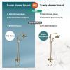 imagegotonovo Exposed Bathroom Shower System Vintage Shower Fixture 8 Inch Rainfall Shower Head Handheld Spray Tub Filler Brass Pipe 3Function Wall Mount Double Cross Knobs Antique BrassAntique Brass