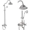 imagegotonovo Bathroom Exposed Shower Faucet Outside Shower Kit 8 Inch Rainfall Shower Head Set with Tub Spout and Handheld Spray Double Cross Handles Wall Mount Antique BrassBrushed Nickel