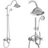 imagegotonovo Bathroom Exposed Shower Faucet Outside Shower Kit 8 Inch Rainfall Shower Head Set with Tub Spout and Handheld Spray Double Cross Handles Wall Mount Antique BrassPolished Chrome