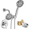 imagegotonovo Dual 2 in 1 Shower Head Kit High Pressure Combo System Shower Faucet 6 Modes ABS Handheld Spray Shower Trim Kit with Valve Shower Head and Handle Set Brushed GoldPolished Chrome