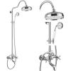 imagegotonovo Exposed Bathroom Shower System Vintage Shower Fixture 8 Inch Rainfall Shower Head Handheld Spray Tub Filler Brass Pipe 3Function Wall Mount Double Cross Knobs Antique BrassPolished Chrome