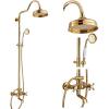 imagegotonovo Exposed Bathroom Shower System Vintage Shower Fixture 8 Inch Rainfall Shower Head Handheld Spray Tub Filler Brass Pipe 3Function Wall Mount Double Cross Knobs Antique BrassPolished Gold