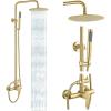 imagegotonovo Outdoor Shower Fixtures SUS304 Stainless Steel Rain Shower Kit Faucet High Pressure Wall Mount 2 Dual Function 8 Inch Showerhead and Handheld Spray Combo Single Handle Brushed GoldBrushed Gold