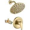 imagegotonovo Shower Faucet Set Bathroom Shower Head and Handle Set Complete 6 Settings 6 inch Rainfall Shower Head Kit High Pressure Shower System Combo Shower Trim Kit with Valve Brushed GoldBrushed Gold