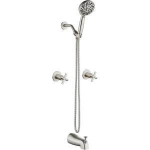 imagegotonovo 2 Handles Tub Shower Faucet SetBathtub Faucet Set with 6 Modes Handheld Spray Shower System with Tub SpoutShower Head and Handle Set Shower Fixture Wall Mount Polished ChromeBrushed Nickel