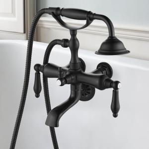 imagegotonovo 3 38 Vintage Bathtub Filler Wall Mount Clawfoot Tub Faucet Shower Kit with Handheld Shower 2Functions Double Level Handle Vintage Telephone Handheld Shower Antique BrassMatte Black
