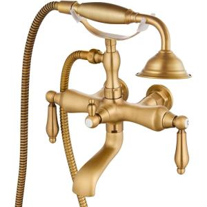 imagegotonovo 3 38 Vintage Bathtub Filler Wall Mount Clawfoot Tub Faucet Shower Kit with Handheld Shower 2Functions Double Level Handle Vintage Telephone Handheld Shower Antique BrassAntique Brass