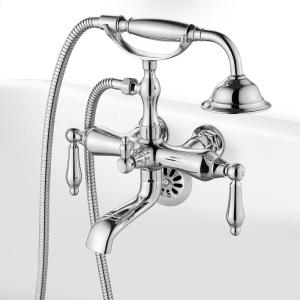 imagegotonovo 3 38 Vintage Bathtub Filler Wall Mount Clawfoot Tub Faucet Shower Kit with Handheld Shower 2Functions Double Level Handle Vintage Telephone Handheld Shower Antique BrassPolished Chrome