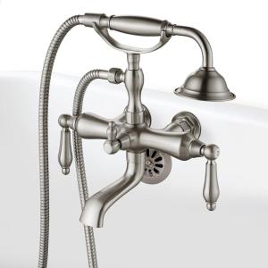 imagegotonovo 3 38 Vintage Bathtub Filler Wall Mount Clawfoot Tub Faucet Shower Kit with Handheld Shower 2Functions Double Level Handle Vintage Telephone Handheld Shower Antique BrassBrushed Nickel