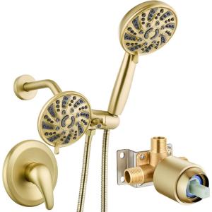 imagegotonovo Dual 2 in 1 Shower Head Kit High Pressure Combo System Shower Faucet 6 Modes ABS Handheld Spray Shower Trim Kit with Valve Shower Head and Handle Set Brushed GoldBrushed Gold