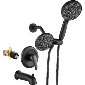 imagegotonovo Tub Shower Faucet Set Bathroom Shower Head Kit High Pressure Bathtub Shower Faucet 6 Modes ABS Handheld Spray Valve and Shower Trim Kit Shower Head and Handle Set Brushed NickelMatte Black