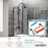imagegotonovo Exposed Bathroom Shower Faucet Wall Mounted Shower System 8 Inch Shower Head and Tub Spout Double Cross Handles Adjustable Handheld Sprayer Curved Pipe Brushed NickelMatte Black