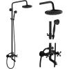 imagegotonovo Exposed Bathroom Shower Faucet Wall Mounted Shower System 8 Inch Shower Head and Tub Spout Double Cross Handles Adjustable Handheld Sprayer Curved Pipe Brushed NickelMatte Black