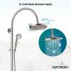 imagegotonovo Exposed Bathroom Shower Faucet Wall Mounted Shower System 8 Inch Shower Head and Tub Spout Double Cross Handles Adjustable Handheld Sprayer Curved Pipe Brushed NickelBrushed Nickel