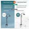 imagegotonovo Exposed Bathroom Shower Faucet Wall Mounted Shower System 8 Inch Shower Head and Tub Spout Double Cross Handles Adjustable Handheld Sprayer Curved Pipe Antique BrassOil Rubbed Bronze