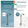 imagegotonovo Exposed Bathroom Shower Faucet Wall Mounted Shower System 8 Inch Shower Head and Tub Spout Double Cross Handles Adjustable Handheld Sprayer Curved Pipe Antique BrassMatte Black