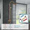 imagegotonovo Exposed Bathroom Shower Faucet Wall Mounted Shower System 8 Inch Shower Head and Tub Spout Double Cross Handles Adjustable Handheld Sprayer Curved Pipe Antique BrassAntique Brass