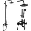 imagegotonovo Exposed Bathroom Shower Faucet Wall Mounted Shower System 8 Inch Shower Head and Tub Spout Double Cross Handles Adjustable Handheld Sprayer Curved Pipe Brushed NickelOil Rubbed Bronze