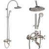 imagegotonovo Exposed Bathroom Shower Faucet Wall Mounted Shower System 8 Inch Shower Head and Tub Spout Double Cross Handles Adjustable Handheld Sprayer Curved Pipe Brushed NickelBrushed Nickel