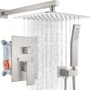 imagegotonovo Rainfall Bathroom Shower System Rain Shower Head and Handle Set Wall Mounted Shower Complete Combo Solid Brass Pressure Balancing Shower Mixer Valve 16 Inch Brushed GoldBrushed Nickel