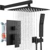imagegotonovo Rainfall Bathroom Shower System Rain Shower Head and Handle Set Wall Mounted Shower Complete Combo Solid Brass Pressure Balancing Shower Mixer Valve 16 Inch Brushed GoldMatte Black