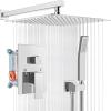 imagegotonovo Rainfall Bathroom Shower System Rain Shower Head and Handle Set Wall Mounted Shower Complete Combo Solid Brass Pressure Balancing Shower Mixer Valve 16 Inch Brushed GoldPolished Chrome