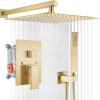 imagegotonovo Rainfall Bathroom Shower System Rain Shower Head and Handle Set Wall Mounted Shower Complete Combo Solid Brass Pressure Balancing Shower Mixer Valve 16 Inch Brushed GoldBrushed Gold