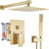 imagegotonovo Rainfall Bathroom Shower System Rain Shower Head and Handle Set Wall Mounted Shower Complete Combo Solid Brass Pressure Balancing Shower Mixer Valve 16 Inch Brushed GoldBrushed Gold