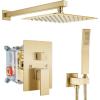 imagegotonovo Rainfall Bathroom Shower System Rain Shower Head and Handle Set Wall Mounted Shower Complete Combo Solid Brass Pressure Balancing Shower Mixer Valve 16 Inch Brushed GoldBrushed Gold