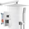 imagegotonovo Rainfall Bathroom Shower System Rain Shower Head and Handle Set Wall Mounted Shower Complete Combo Solid Brass Pressure Balancing Shower Mixer Valve 16 Inch Brushed GoldPolished Chrome