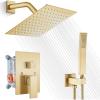 imagegotonovo Rainfall Bathroom Shower System Rain Shower Head and Handle Set Wall Mounted Shower Complete Combo Solid Brass Pressure Balancing Shower Mixer Valve 16 Inch Brushed GoldBrushed Gold