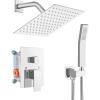imagegotonovo Rainfall Bathroom Shower System Rain Shower Head and Handle Set Wall Mounted Shower Complete Combo Solid Brass Pressure Balancing Shower Mixer Valve 16 Inch Brushed GoldPolished Chrome