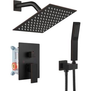 imagegotonovo Rainfall Bathroom Shower System Rain Shower Head and Handle Set Wall Mounted Shower Complete Combo Solid Brass Pressure Balancing Shower Mixer Valve 16 Inch Brushed GoldOil Rubbed Bronze