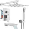 image:imagegotonovo Shower System with Tub SpoutWaterfall Tub Shower Faucet Set for Bathroom Head and Handle Set Wall Mounted 3 Function Roughin Valve and Trim Included 12 inch Shower Head Oil Rubbed BronzePolished Chrome
